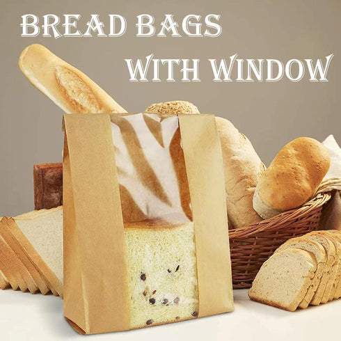 PONGHEI Packaging Pack 100(11.8x8.2x3.5 inch) Large Paper Bread Bags for Homemade Sourdough-Bread Bag for Gifting
