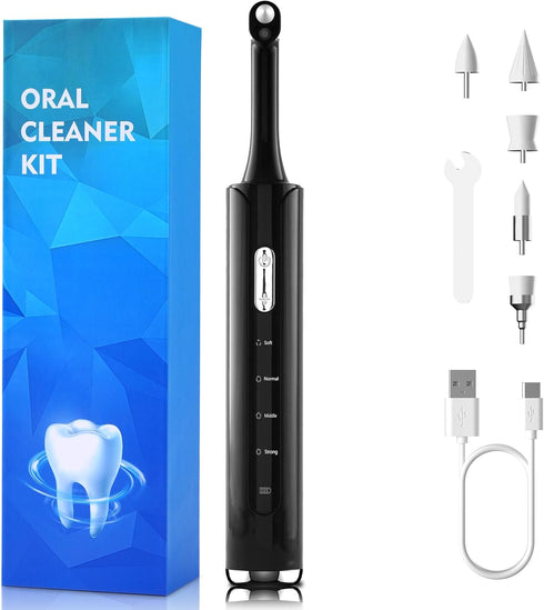 Tooth Polisher Electric Dental Cleaning Kit, Rechargeable with 5 Brush Heads, 4 Speed Modes, LED Light, IPX6 Waterproof