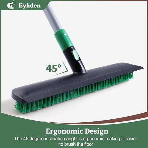 Eyliden 15” Floor Scrub Brush - 2-in-1 Stiff Bristle and Soft Scrape with Telescopic Long Handle
