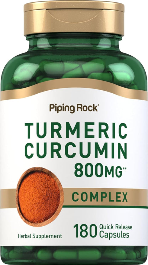 Piping Rock Turmeric Curcumin Supplement | 800mg | 180 Capsules - Extract Complex, Non-GMO, Gluten Free