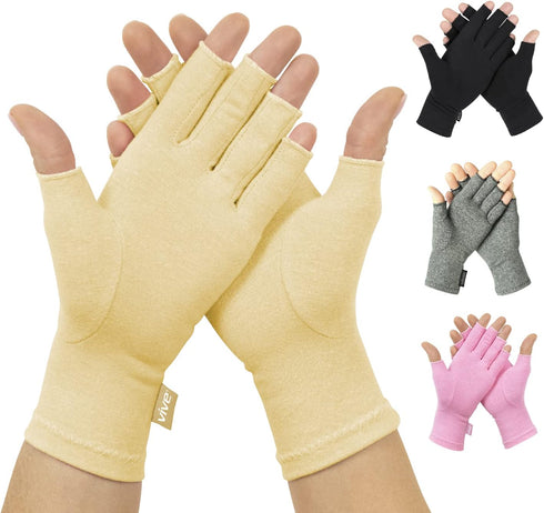 Vive Compression Arthritis Gloves - Open Finger for Rheumatoid, Osteoarthritis - Comfortable Fit for Men and Women