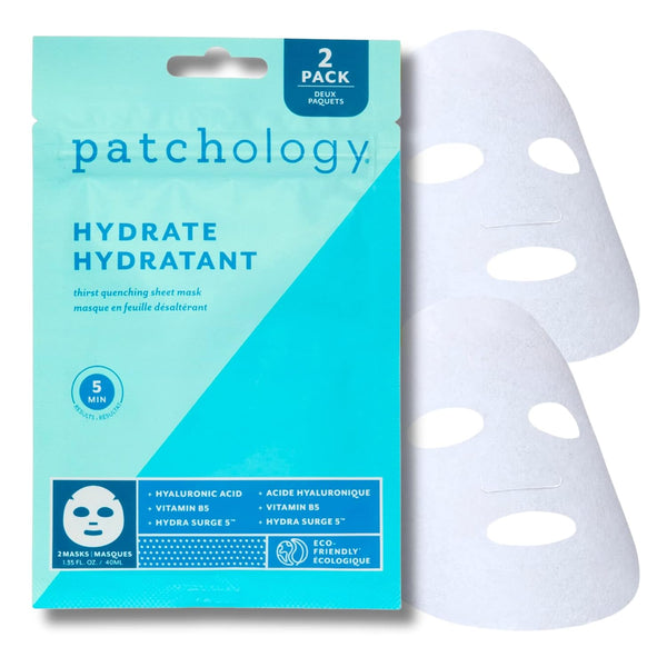 Patchology Hydrating Face Mask with Hyaluronic Acid - Moisturizing Sheet Masks for Men & Women, 2 Count