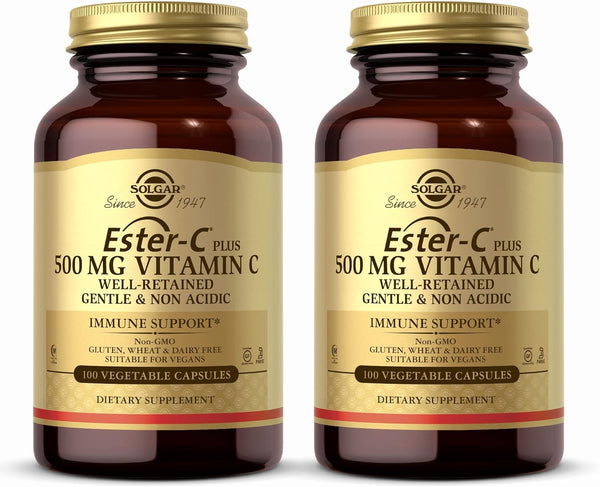 SOLGAR Ester-C Plus 500 mg Vitamin C - 100 Vegetable Capsules, Pack of 2 - Immune Support - Non-GMO, Vegan