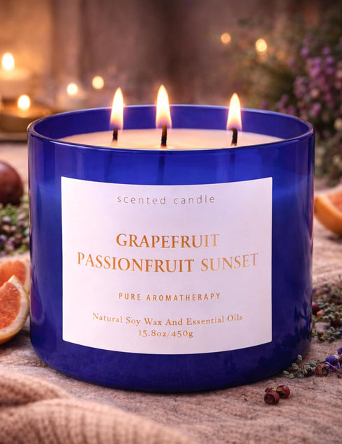 Sunset 3-Wick 15.8 oz Grapefruit Passionfruit Soy Candle | Large Scented Candle for Home | Clean Burn Long Lasting |