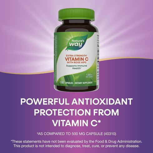 Nature's Way Vitamin C with Rose Hips Extra Strength, 1000 mg per Serving for Immune Support.