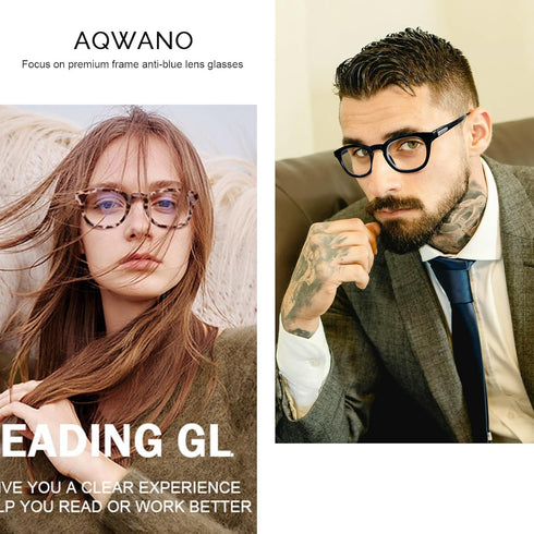 AQWANO Computer Reading Glasses, Blue Light Blocking - 4 Pack Round Frames for Men/Women, 1.25