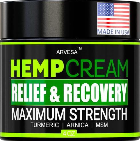 Natural Hemp Cream for Joints, Back, Neck, Elbows, with Hemp + Turmeric + Arnica, 4 fl oz, Made in The USA
