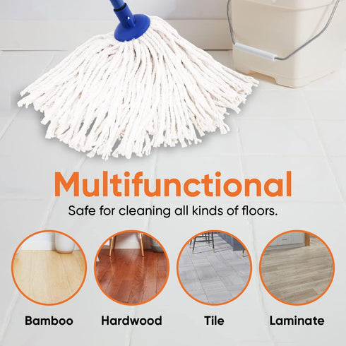 Superio String Mop, Cotton Mop for Hardwood Floor Cleaning, Self Wringing Mop for Home, Kitchen, Blue Heavy Duty