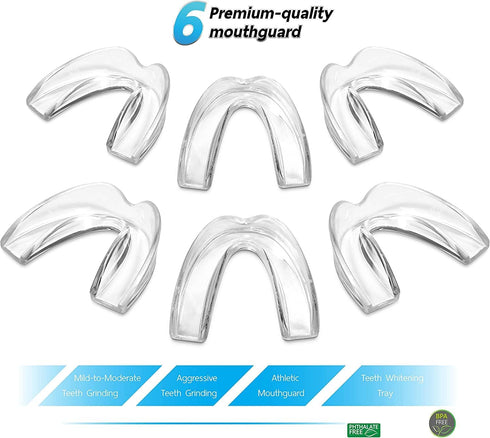 Mouth Guard for Grinding Teeth at Night, Pack of 6 Moldable Dental Night Guards for Clenching and Grinding