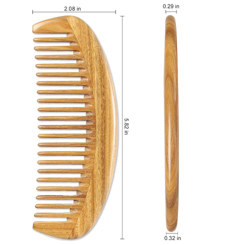 Onedor Handmade 100% Natural Green Sandalwood Hair Combs - Anti-Static Wooden Detangler Comb (Oval Fine Tooth)