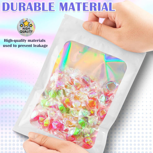 JETMORE Mylar Bags, 100 PCS Holographic Smell Proof Bags with Front Window for Food and Jewelry Storage
