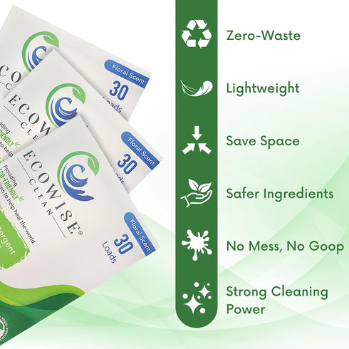 Laundry Detergent Sheets Eco-Friendly Strips, Concentrated Biodegradable Washer Sheets, Floral, 30 Count