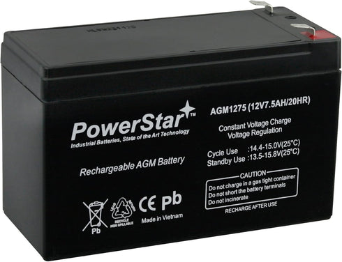 PowerStar Battery 12V 7.5Ah replaces B & B Battery BP7-12