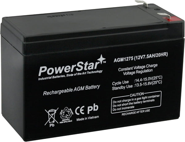 PowerStar Battery 12V 7.5Ah replaces B & B Battery BP7-12