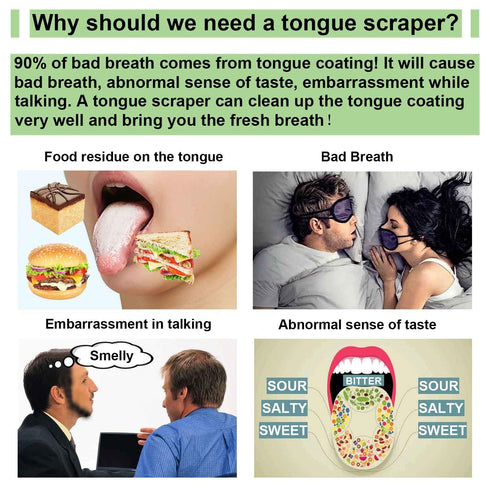 MOOSEC Tongue Scraper for Adults & Kids - Durable 2 in 1 Silicone Brush and Stainless Steel Scrapers