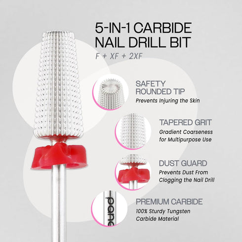PANA Nail Carbide 5 in 1 Bit for Acrylic or Hard Gel, Two Way Rotate, 3/32" Shank, Manicure, Nail Art, Drill Machine