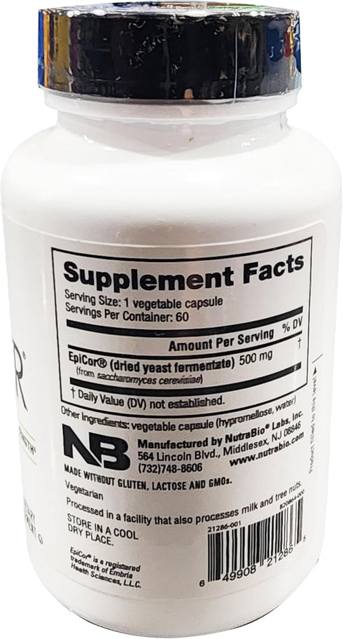 NutraBio Epicor Multi Vitamin | Prebiotic & Antioxidant Support | Independent Lab Tested - 500mg - 60 Vegetable Caps