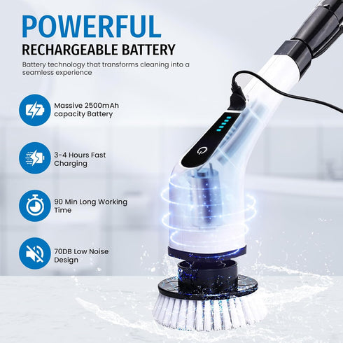 Electric Spin Scrubber, Cordless Scrubber with 7 Replaceable Cleaning Brushes and Dual Speed, Power Scrubber
