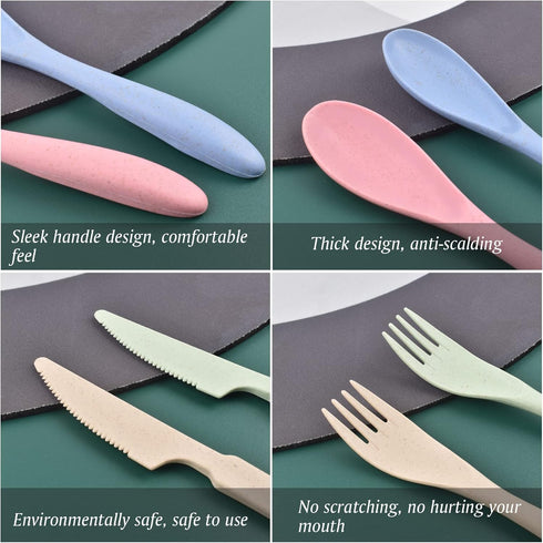 Knives Spoons and Forks Set, Wheat Straw Cutlery Set, Reusable Flatware Set for 4, Utensils for Party, Travel, Work, Picnic, Camping or Daily Use (1) by Zoyiancy