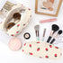 Makeup Bag 3 Pieces Large Capacity Checkered Cosmetic Bag Canvas Travel Toiletry Bag Organizer Cute Makeup Bag Pouch Storage Bag for Women(Beige Strawberry)