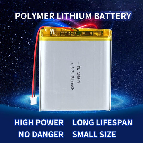 3.7V 5000mAh 106070 Lithium Polymer Ion Rechargeable Battery with 2P PH 2.0mm Pitch Connector