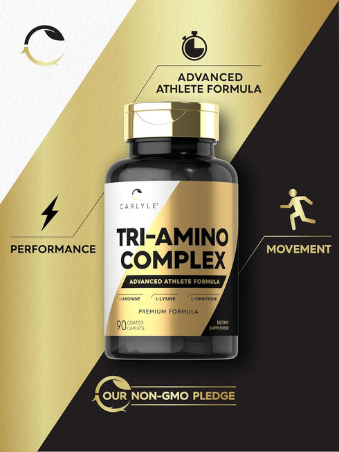 Carlyle Tri-Amino Supplement | L-Arginine, L-Ornithine, L-Lysine | 90 Caplets | Vegetarian, Non-GMO