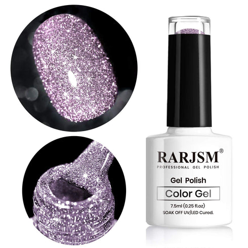 RARJSM Reflective Glitter Gel Polish - Light Purple Sparkle Nail Art Varnish for Salon Home DIY U V L E D Cure Required