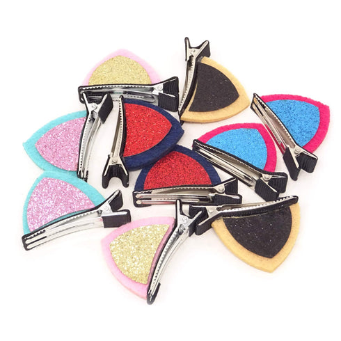 Honbay Sparkle Shiny Sequin Felt Cat Ear Hair Clips, 10PCS (5 Pairs) Cute Animal Alligator Hair Clips
