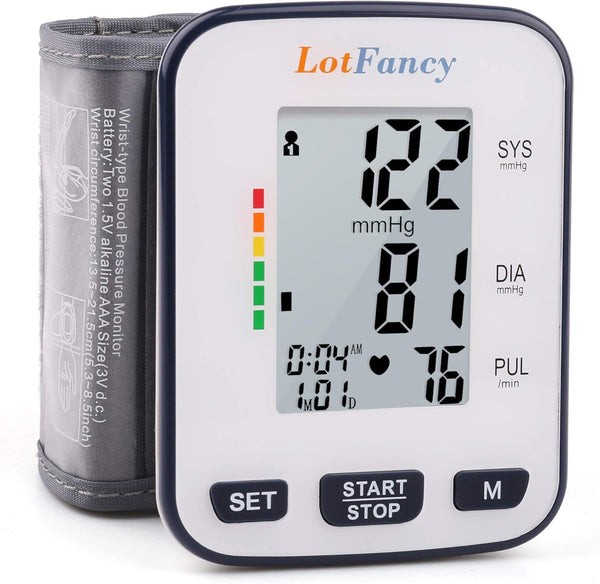 LotFancy Blood Pressure Monitor for Home Use - Digital Wrist BP Machine with Adjustable Cuff & Large LCD Display