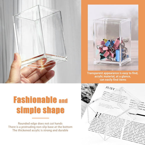 Cerpourt 3 Pack Clear Acrylic Makeup Brush Holder, Modern Design Desk Accessories, Pencil Pen Holder Cup for Office