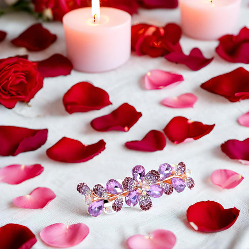 Ruihfas Women Girls Crystal Rhinestone Flower Pattern Hair Spring Clip - Sweet Hair Accessories (Purple)