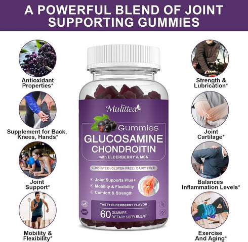 Glucosamine Chondroitin Gummies - Extra Strength Joint Support Supplement with MSM & Elderberry for Natural Joint and