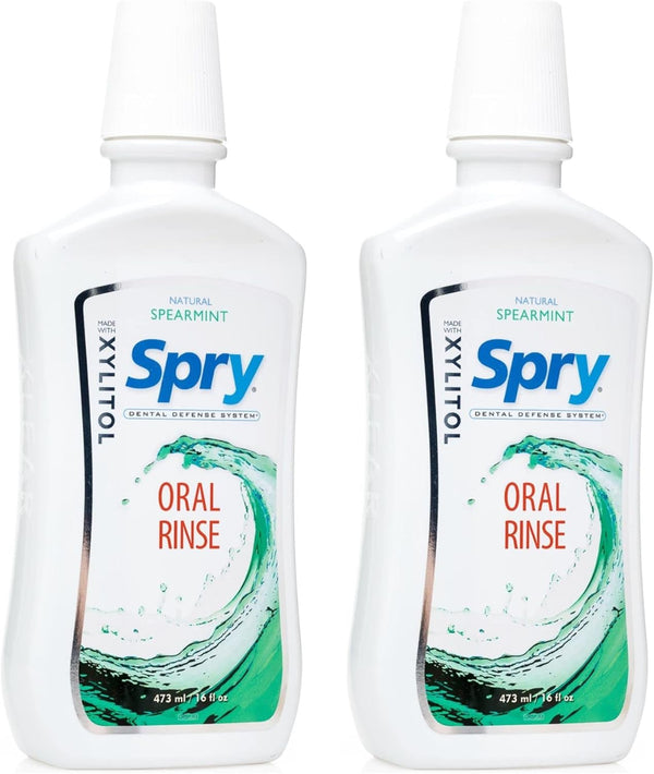 Spry Xylitol Mouthwash Fluoride Free, Natural Spearmint Oral Rinse with Enamel Support - 16 fl oz (Pack of 2)
