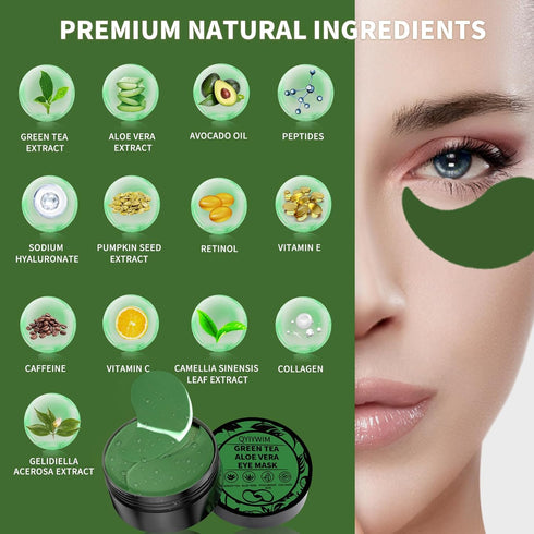 Under Eye Patches 70PCS - Green Tea Eye Masks for Dark Circles and Puffiness, Non-Irritating Eye Gel Pads
