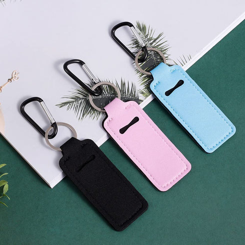 Pengxiaomei 3 Pcs Chapsticks Holder Keychain - Small Christmas Gifts for Women, Stocking Stuffers (Pink, Blue, Black)