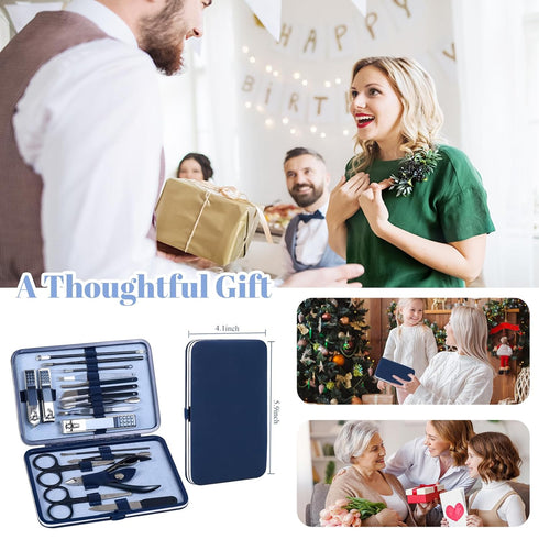 Manicure Set Pedicure Kit, Nail Clippers Set with 18 Pieces Grooming Tools for Women and Men, Fine Case (Dark Blue)