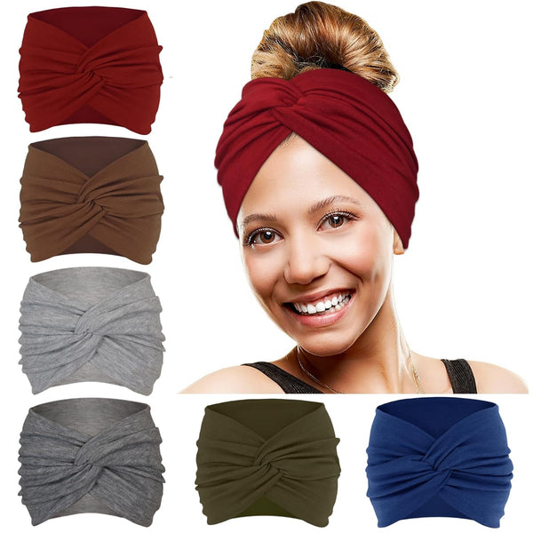 Wide Headbands for Women - Extra Large Twisted Knot Head Bands, Turban Accessories 6 Pack