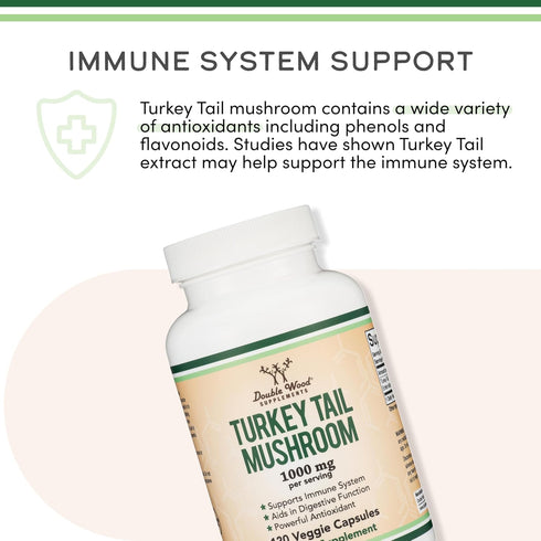 Turkey Tail Mushroom Supplement, 120 Capsules - 2 Month Supply, Immune System Support, Non-GMO, Gluten Free