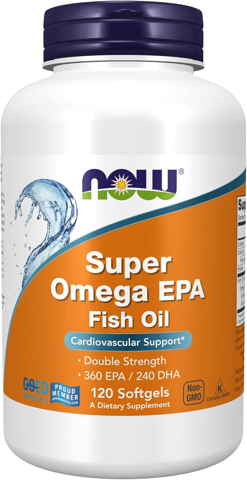 NOW Foods Super Omega EPA, 360 EPA / 240 DHA, Molecularly Distilled, Cardiovascular Support*, 120 Softgels