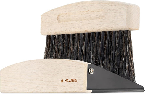 Navaris Small Dustpan and Brush Set, Wooden Mini Dust Pan Brush for Sweeping Tabletop, Black