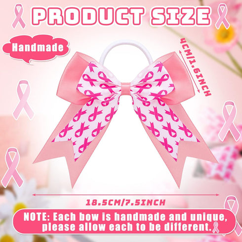 MTLEE 20 Pieces Pink Breast Cancer Awareness Cheer Hair Bows, 7.5 Inch Large Elastic Scrunchies