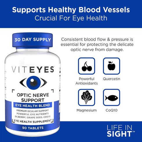 Viteyes Optic Nerve Support Supplement, Premium Ocular Nutrition Blend, 90 Tablets