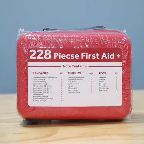 Compact First Aid Kit (228pcs) for Family Emergency Care, Waterproof EVA Case, Ideal for Car, Home, Camping