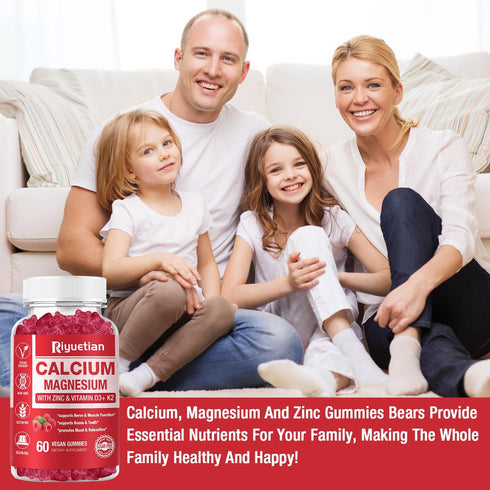 2 Pack Calcium Magnesium Zinc Gummies with Vitamin D3 Supplement, High Absorption for Bone & Immune Health (120 Count)