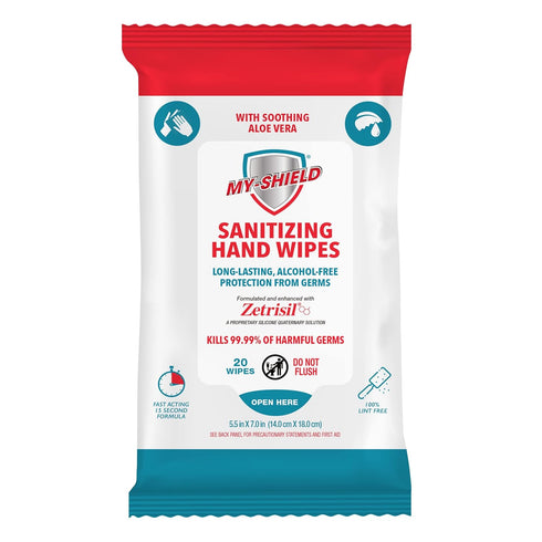 Pack 20 Count (4-pack) 99.9% Sanitizing Hand Wipes - Travel - Alcohol-Free, Long-lasting Protection. Kills of Germs.