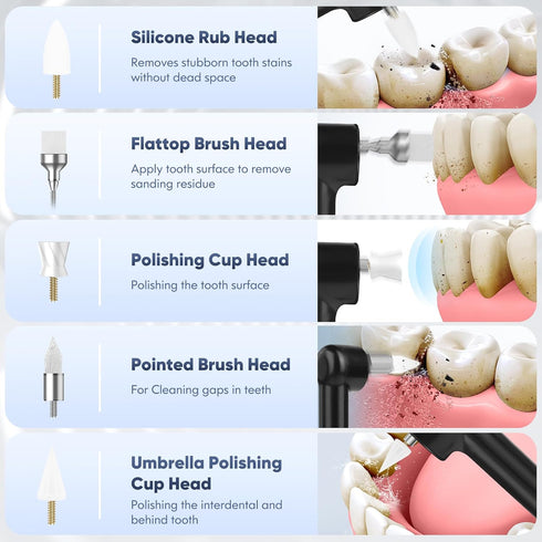 Tooth Polisher, Rechargeable Electric Whitening Kit for Daily Teeth Whitening and Cleaning, 3 Polish Pastes, 5 Brush