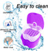 Colorful Denture Bath Case with Brush, Waterproof Storage Case for False Teeth Cleaning - Purple