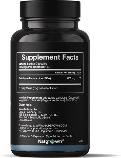 Natgrown Palmitoylethanolamide Pea Supplement - 600 mg, 120 Capsules