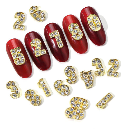 WOKOTO 30pcs Gold Number Nail Charms (0-9), 3D Nail Art Charms for Acrylic Nails, Alloy Nail Gems