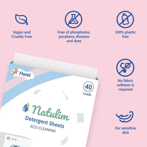 Natulim 40 Laundry Detergent Sheets Loads Laundry Soap Sheets, Eco-Friendly Biodegradable Strips, Plastic-Free